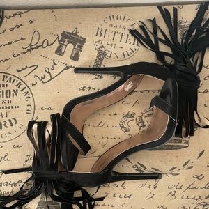 Black fringe heel